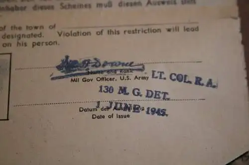 altes Registrierungspapier eines Mannes Essen-Werden Juni 1945 - Military Gouver