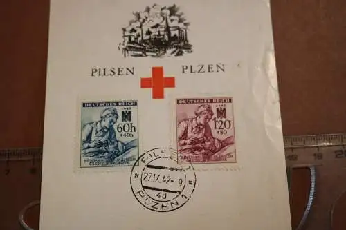 alte Ganzsache Gedenkblatt "Kriegshilfswerk Rote Kreuz" Pilsen