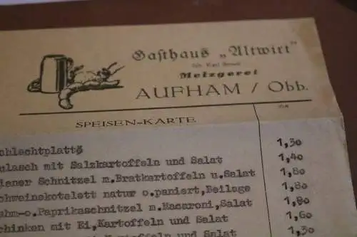 zwei alte Speisekarten - Gasthaus Altwirt - Aufham / Obb.  20-30er Jahre ???