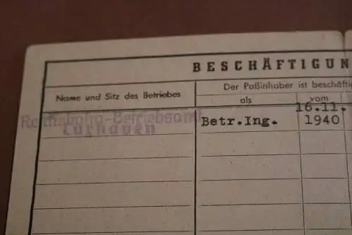 alter Arbeits-Pass 1948 - Reichsbahn Betriebs Ingenieur