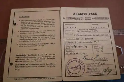 alter Arbeits-Pass 1948 - Reichsbahn Betriebs Ingenieur