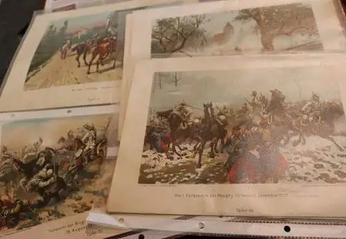 20 alte Lithographien Soldaten Schlachten - 1870-1900 ?? aus Buch ??