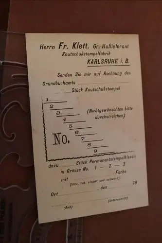 tolle alte Karte Ganzsache Firma Klett - Stempelfabrik Karlsruhe 