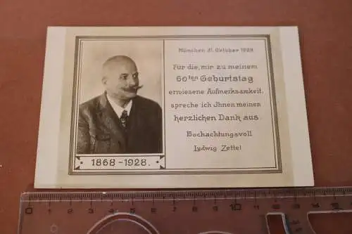 Tolle alte Dankeskarte 60. Geburtstag - München 1928 Ludwig Zettel