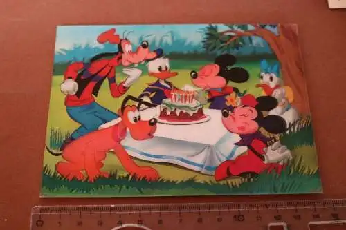 tolle alte 3-D Karte - Mickey Mouse - Party - Pluto, Donald , Goofy