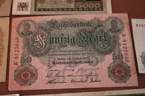 sieben  alte Banknoten -  sechs Deutsches Reich und eine spanische