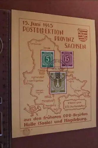 Altes Blatt 15. Juni 1945 Postdirektion Provinz Sachsen mit Briefmarken