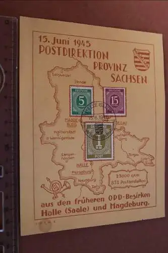 altes Blatt 15. Juni 1945 Postdirektion Provinz Sachsen mit Briefmarken