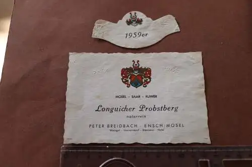 Altes Weinetikett - Longuicher Probstberg 1959er - P. Breidbach Ensch