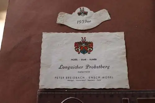 altes Weinetikett - Longuicher Probstberg 1959er - P. Breidbach Ensch