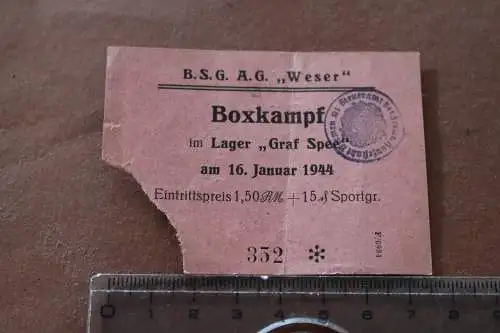 alte Eintrittskarte - Boxkampf - Lager Graf Spee 1944 - B.S.G. A.G. Weser