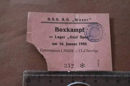alte Eintrittskarte - Boxkampf - Lager Graf Spee 1944 - B.S.G. A.G. Weser 