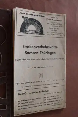 Alte Straßenverkehrskarte Sachsen-Thüringen - VEB Bibliog. Institut Leipzig 50er