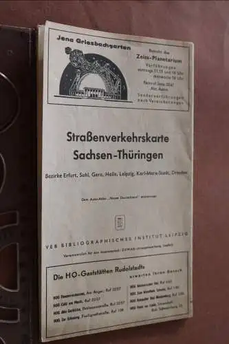 alte Straßenverkehrskarte Sachsen-Thüringen - VEB Bibliog. Institut Leipzig 50er