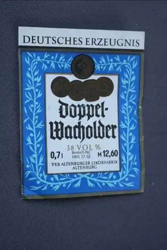 tolles altes Flaschenetikett - Doppel-Wacholder VEB Altenburger Likörfabrik 