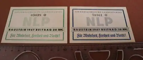 zwei tolle alte Beitragsquittungen der Parteil NLP - 1947 in Reichsmark