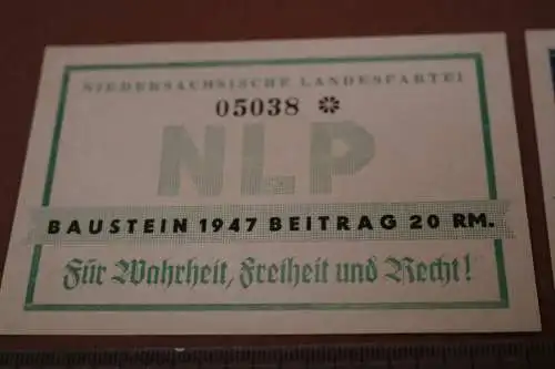 zwei tolle alte Beitragsquittungen der Parteil NLP - 1947 in Reichsmark