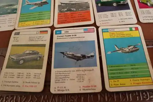 15 alte Quartettkarten - vers. Spiele - Autos , Flugzeuge Schiffe  - 50-70er Jah
