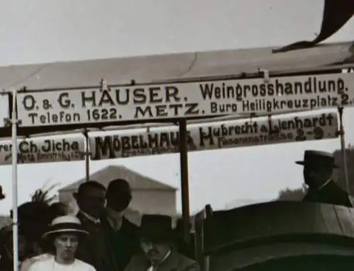 tolles altes Glasnegativ - Personen Ausflugsschiff Werbung Firmen aus Metz 