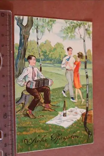 tolle alte Kitschkarte - Frohe Pfingsten - Picknick 1938