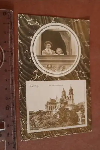 Tolle alte Fotopostkarte - Mutter Tochter und Magdeburger Dom 1912