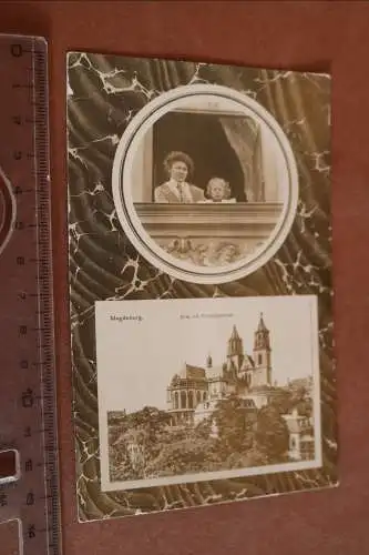 tolle alte Fotopostkarte - Mutter Tochter und Magdeburger Dom 1912