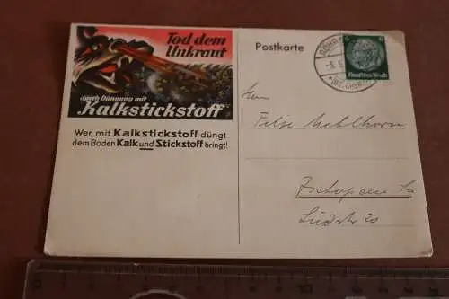 tolle alte Ganzsache Postkarte -Tod dem Unkraut - Kalkstickstoff  1933