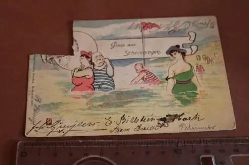 Tolle alte Künstlerkarte - Badegäste - Gruss aus Scheveningen 1903