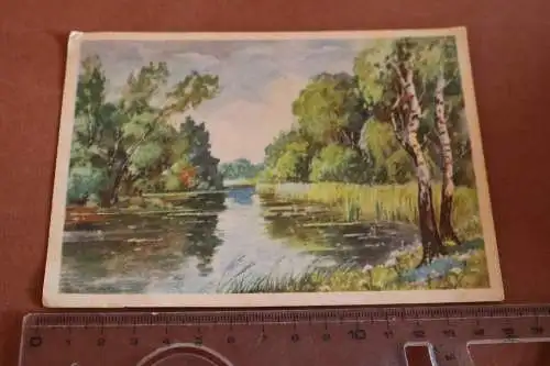 Tolle alte Karte  - Seenlandschaft Gemälde -  Stempel Zwochau über Wurzen 1947