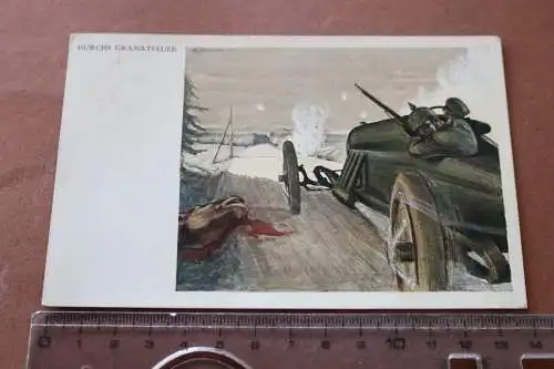 Alte Postkarte - Künstlerkarte - Oldtimer - Durchs Granatfeuer - K.W. Boehmer