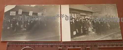 zwei tolle alte Fotos Demonstranten Bahnhof - Rathenow - Oberschlesien bleibt