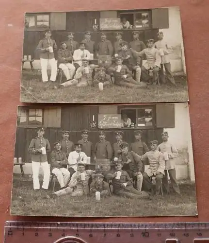 zwei alte Fotos - Gruppe Soldaten - Kiosk ??? Luftkurort Lechfeld  1909