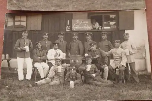 zwei alte Fotos - Gruppe Soldaten - Kiosk ??? Luftkurort Lechfeld  1909