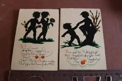 zwei alte Künstlerkarten Silhouletten Kinder mit Spürche - 1910-20 ??