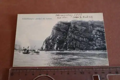 Tolle alte Karte -  Schnelldampfer passiert die Lorelei 1912
