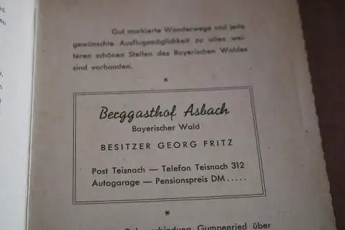 tolle alte Karte -  Werbung - Berggasthof Asbach - Bayrischer Wald 60-70er Jahre