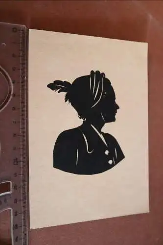 tolle alte Karte mit Scherenschnitt Portrait einer Frau - Alter ??? 