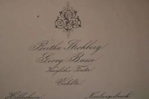tolle alte Verlobungskarte - Georg Busse Köngl. Förster Nienburg 1887