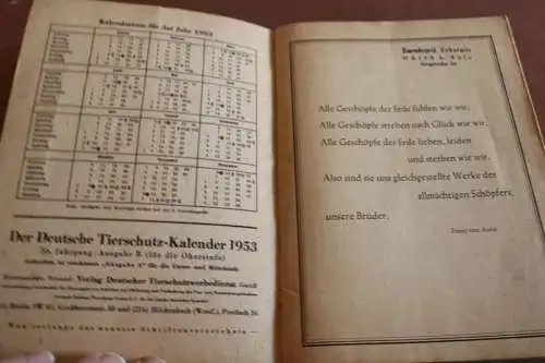 altes Heft - Deutsche Tierschutz-Kalender 1953 