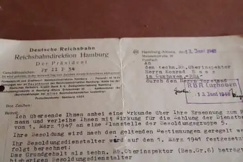 zwei tolle alte Schriftstücke der Reichsbahndirektion Hamburg 1948 Reichsbahnamt