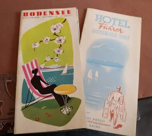 tolles altes Werbeblatt Bodensee mit Hotelführer 1957