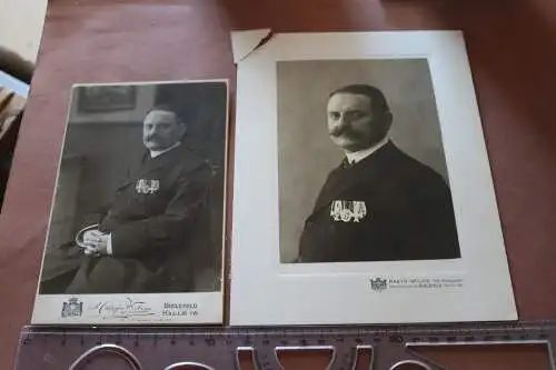 zwei tolle alte Kabinettfotos  Mann mit Orden  Bielefeld 1909 