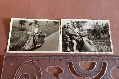 zwei tolle alte Fotos - Frau mit Oldtimer Motorroller Heinkel Tourist - 1962