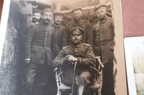 drei alte Fotos Soldaten vor Unterstand und Kartoffelernte - 57 Inf. Regt.  