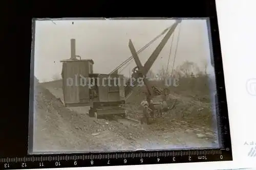 tolles altes Glasnegativ - Dampfbagger bei der Arbeit - 1910-20 ??