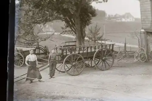 tolles altes Glasnegativ - Fuhrwagenbauer - Pferdefuhrwagen  1910-20 ??