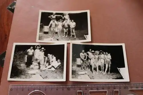 Drei tolle alte Fotos - Badegäste am See - Männer Frauen - 1959