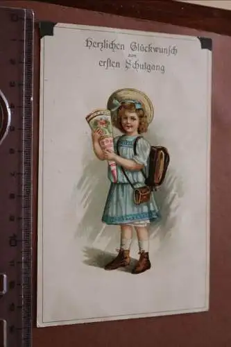 Tolle alte Glückwunschkarte-  Kind mit Schultüte 1905-1920  (2) ?