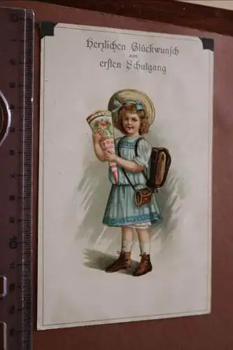 tolle alte Glückwunschkarte-  Kind mit Schultüte 1905-1920  (2) ?