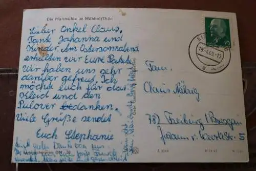 tolle alte Karte  Pfarrmühle im Mühltal Thüringen 1969